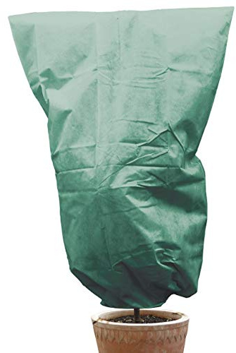 AFP Winterschutz Vlieshaube grün, 200 x 240cm, 70g/qm - XXL-Kübelpflanzensack Gartenvlies atmungsaktiv für Olivenbäume, Palmen/Frostschutz Pflanzen/Kordel / 2 Jutesäckchen gratis