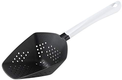 FACKELMANN 23014 ARCADALINA, colino in plastica, cucchiaio scanalato per padelle e pentole rivestite (colore: bianco/nero), quantità: 1 pezzo