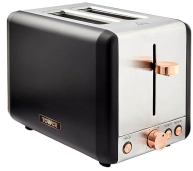 Tower T20036RG Cavaletto 2-Slice Toaster with Defrost/Reheat, Stainless Steel, 850W, Black and Rose Gold