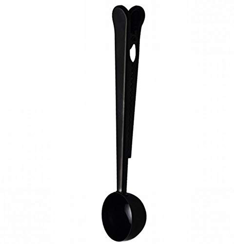 Casecover 1 Pack Coffee Measuring Spoon Sealing Clip Stainless Steel Coffee Scoop Measuring Spoon with Bag Sealing Clip for Coffee Milk Powder Black