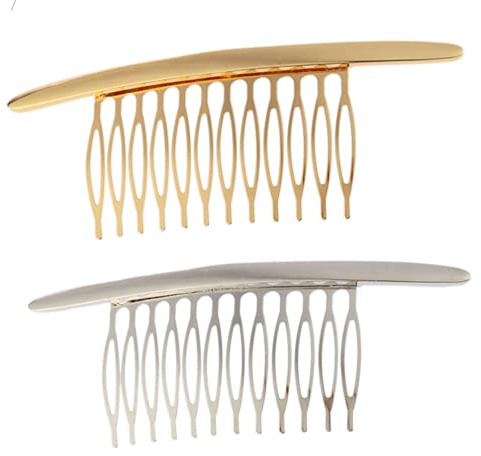 QUUPY Haarkamm, 10,9 cm, Legierung, gebogene Zähne, Haarspange, Haaracessoire für Frauen, 2 Stück (Gold und Silber)