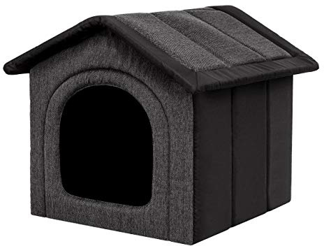 PillowPrim Hundehütte Hundehöhle Hundebett Hundehaus Katzenhöhle kleine S - 38x32 cm Graphit mit Schwarz