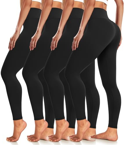4 Pack Black Leggings for Women Butt Lifting High Waisted Tummy Control Slimming Non-See Through Squat Proof Yoga Pants Workout Running Athletic Gym Casual Wear Cycling Tights L-XL