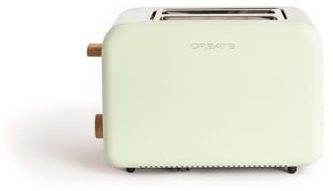 CREATE/TOAST RETRO/Tostadora verde / 6 Niveles de potencia, bandeja recogemigas, termostato, descongelación, recalentar, 2 ranuras rebanadas anchas, 850W