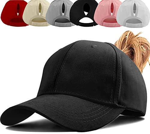 Baynetin Gorra de béisbol para Mujer, Cola de Caballo Gorra Béisbol, Unisex Clásico Sol Visera Sombrero Exterior Ajustable (Negro)