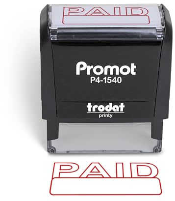 Promot Paid Self Inking Rubber Stamp - Refillable Paid Stamper - Business, Bookkeeping, Ordering, Accounting, Work, Office Stamps - Red Ink