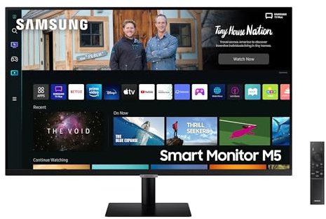 Samsung Smart Monitor M5, Flat 27'', 1920x1080 (Full HD), Smart TV (Amazon Video, Netflix), Airplay, Mirroring, Office 365, Wireless Dex, Casse Integrate, IoT Hub, WiFi, HDMI