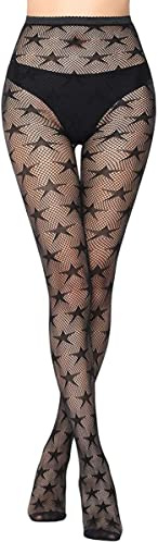 Dam svart mönster fisknät tights mönstrade strumpbyxor för damer, Svart - 1929, en storlek