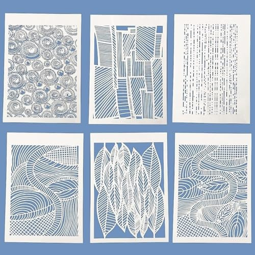 TIAMECH 6 Stück abstrakte Geometrie-Textur-Schablonen zum Malen, wiederverwendbar, hohle Blätter, Linien, Schichtschablone, DIY, Scrapbooking, Malen, dekorative A4-Vorlagen