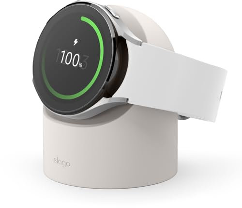 elago Ladestation für Samsung Galaxy Watch 8/8 Classic/7/Ultra/6/6 Classic/5/5 Pro [40/43/44/45/47mm] Ladegerät, Nachttischmodus, Kabelmanagement [Kabel Nicht im Lieferumfang Enthalten] (Taupe)