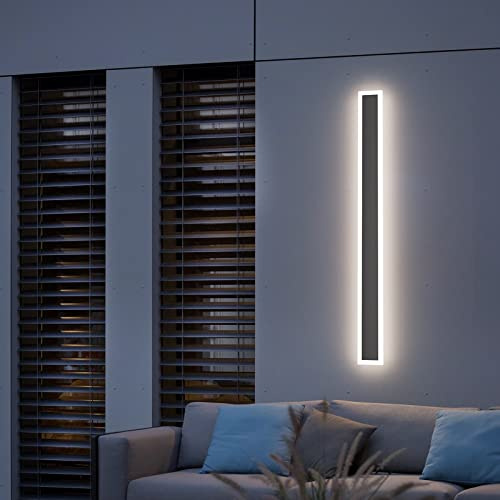 Klighten LED Wandlampe Lange Wandleuchte IP54 Dunkelgrau Wasserdicht Innen Außenbereich Edelstahl-Acrylplatte Wandbeleuchtung für Gärten Villa, Terasse, Korridor, Natürliches Licht 4500K, 100CM/30W