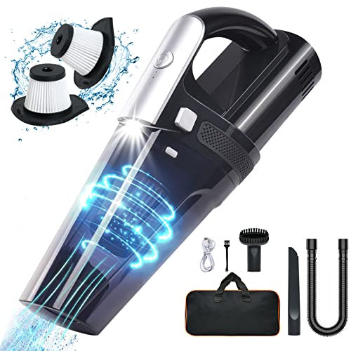 URAQT Handheld Vacuum Cordless, Portable 10000Pa Strong Suction Car Vacuum Cleaner Dust Busters, 2 Speed Wet Dry Vacuum with LED Light, Rechargeable Hand Held Vacuuming for Home, Office, Car (Black)