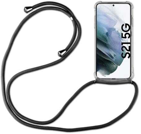 Hülle Kompatibel mit Samsung Galaxy S21 | Handykette Smartphone Halskette Hülle mit Band | Handyhülle mit Kordel zum Umhängen Kompatibel für Galaxy S21 | Schwarz