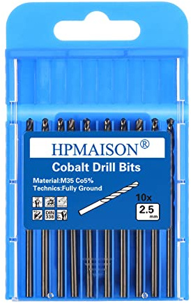 HPMAISON 10 Stück 2,5mm M35 HSS Cobalt Bohrer Kobalt Jobber Bohrer Set Spiralbohrer zum Bohren auf Edelstahl, Metall, Aluminium, Holz, Kunststoff