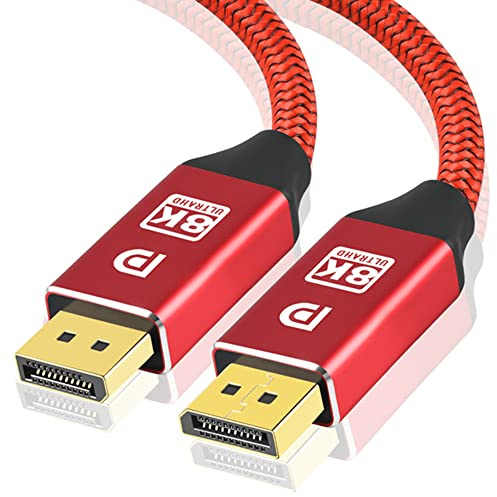 Reagle DisplayPort Kabel 1.4 3M, DP Kabel 8K 60Hz 4K 144Hz 2K 240Hz, 32,4 Gbit/s HBR3 HDR DSC HDCP 2.2, Display Port Kabel für Gaming Monitor PC Laptop Grafikkarte, Nylon Geflecht Rot