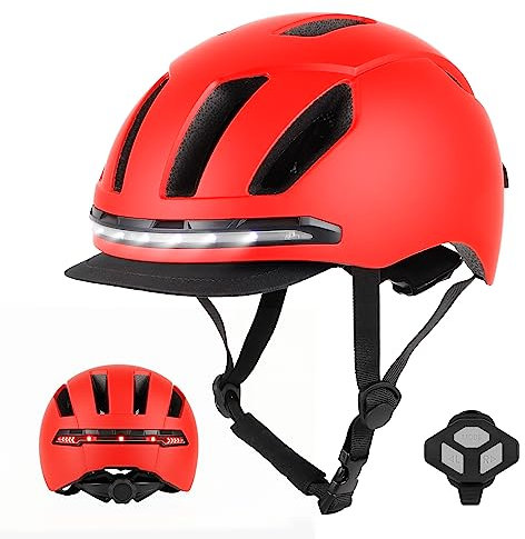 Ulip Intelligenter Fahrradhelm mit LED-Licht vorne und hinten, abnehmbares Visier und Futter für Erwachsene, Männer, Frauen, Fahrrad, Skateboard, Fahrrad, Rot