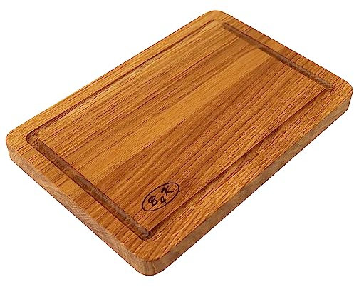 B4K® Tabla de cortar de roble de 30х20 cm, superficie antibacteriana, engrasada, surcos para zumos, utilizable por ambos lados, tabla de trinchar, tabla de cocina, tabla de cortar, tabla de desayuno,