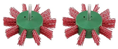 kwb Fächer-Bürste, fein, Schleif-Nylon, Ø 100 mm für Holz, Metall und Buntmetall, Nylonbürste für Bohr-Maschine inkl. E6.3 Sechskant-Schaft, für Flächen (Packung mit 2)