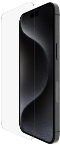 Belkin ScreenForce TemperedGlass antimikrobielle Display-Schutzfolie, Schutzglas für iPhone 15 Pro Max, dünn, kristallklar, kratzfest, inklusive Positionierungsschale für eine blasenfreie Applikation