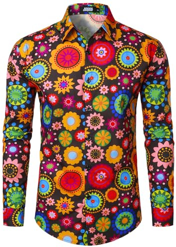 JOGAL Chemise à manches longues pour homme, coupe normale, motif floral imprimé, boutonnage, loisirs, Medium