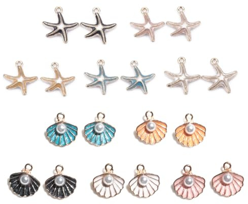 Vergoldete Emaille Anhänger, 10 Stücke Gemischte Emaille-Charm-Anhänger, Emaille Muschel Seestern Charms Anhänger, Anhänger Craft Charms Zubehör, für Halskette Armband Ohrringe DIY Schmuck Machen
