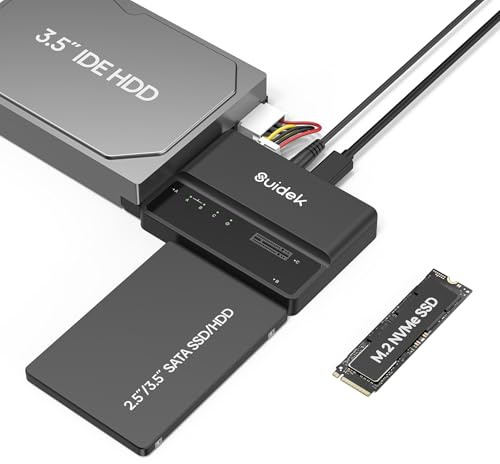 SUIDEK Adaptateur M.2, Lecteur de Disque Dur USB 10 Gbps, Adaptateur PCIe NVMe, SATA et IDE, Prend en Charge (clé M et clé M+B) Les SSD M.2 de Toutes Tailles, SSD/HDD SATA et HDD IDE de 3,5