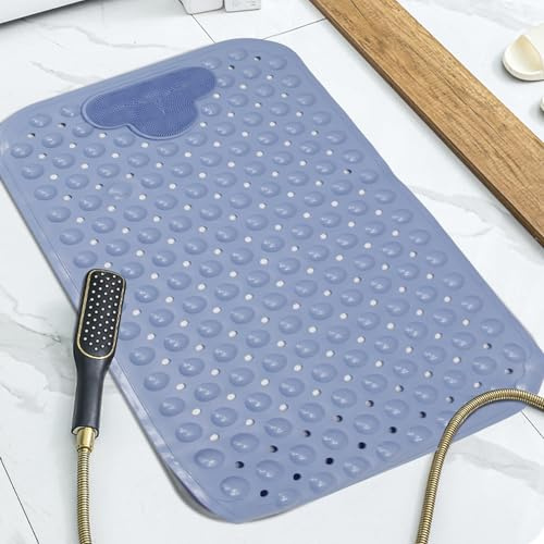 Shower Mat with Foot Massage Pad - Non Slip Bathtub Mat with Strong Suction Cups and Drain Holes – Quick Dry Bath Matts for Elderly & Kids Bathroom, Blue - 40 x 70 cm