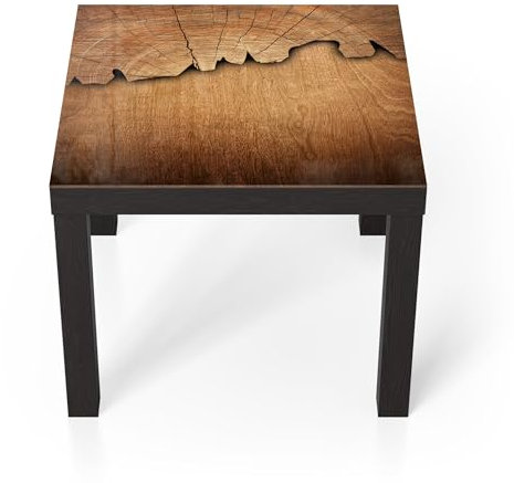 DEQORI Glastisch | schwarz klein 55x55 cm | Motiv Baumzeitzeugen | ausgefallener Beistelltisch aus Glas | Hochglanz Couchtisch fürs Wohnzimmer | moderner Couch Tisch mit Design