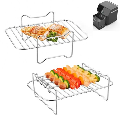 Rejilla air fryer 6 PCS Soporte de vapor para freidora de aire Soporte de vapor de metal Brochetas para freidora de aire Accesorios para freidora de aire Grill Para Ninja Dual AF300EU AF400EU Silver