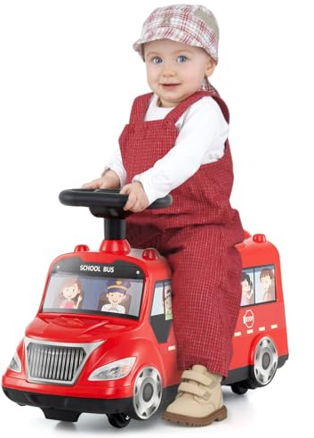 GYMAX Auto da Passeggio per Bambini con Volante, Giocattolo da Passeggio con Ruote Universali, Musica Interattiva, Stoccaggio Sotto il Sedile, Autobus a Terra per Bambini e Neonati, Da 19-36 Mesi