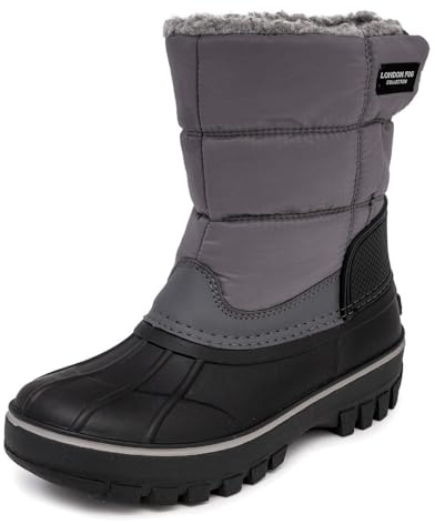 LONDON FOG Jett Waterproof Unisex Kids Snow Boot, Insulated Fleece Lined, Size 5 Toddler to 6 Big Kid, Black, Navy Blue, Grey, Pink size, 7 todder grey