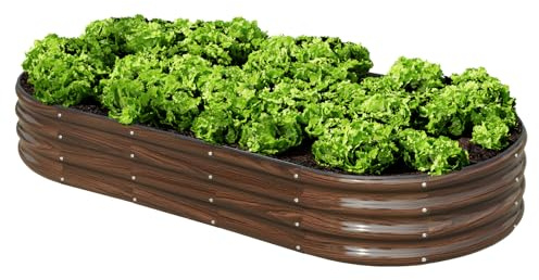 SnugNiture 6x3x1ft Raised Garden Bed Kit, Outdoor Oval Metal Garden Planter, Ground Planter Box for Gardening Vegetables Flowers, Brown