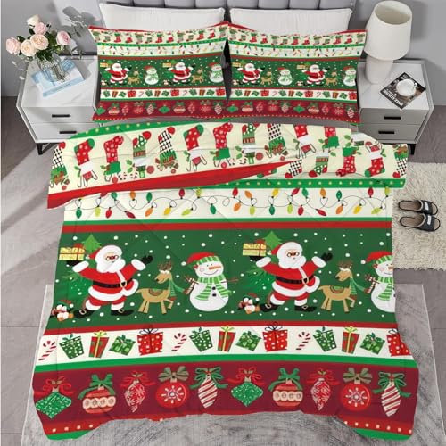 buyluhn Bettdecke 135x200 Weihnachten, 4 Jahreszeiten Bettdecken BöHmen Ohne Bezug Nutzbar, Kinder Steppdecke Ganzjahresdecke, Waschbar Bettzeug mit 2 Kissenbezug für Sommer Winter