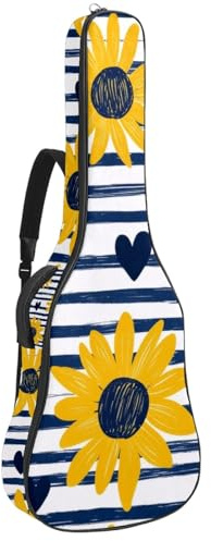 KengjuTesu 43 Zoll Akustikgitarre Softcase mit Rucksackgurt und 2 Taschen Blue Line Sonnenblume Keine Polsterung Rucksack Wasserdicht Oxford Tuch Bassgitarre Gigbag für Konzertgitarre, mehrfarbig,