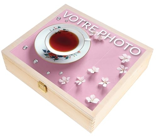 Creative Deco Große Teebox Holz | Personalisierte Geschenke Fotogeschenke | Teekiste 12 Fächer | Dein Eigenes Foto und Bild | Individuelle Geschenkkiste Geschenkbox für Frauen, Männer, Teeliebhaber