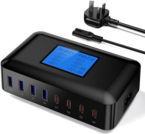 Sanicata 200W 8-Port USB Charging Station with LCD Display - GaN Fast Charger Hub for iPhone 16, 15, 14, 13, Pixel, Samsung Galaxy, iPad