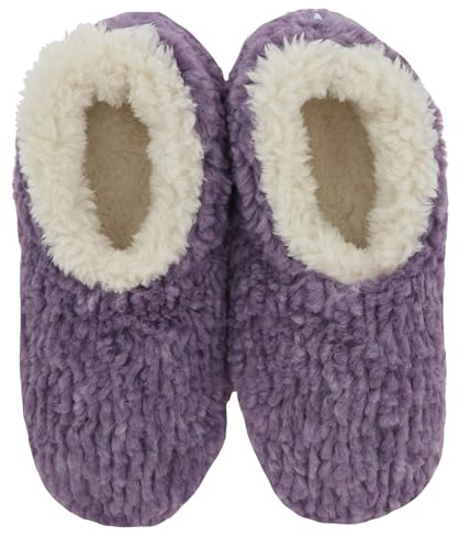 Snoozies! Teddy Bear Fur Super Soft Sherpa Fleece Womens House Slippers ladies Sizes 3-9 Cream, Pink, Violet, Grey (Violet, UK Footwear Size System, Adult, Women, Alpha, Medium, Large)