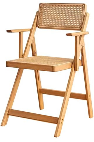 Klappbarer Rattan-Armlehnstuhl Schreibtischstuhl Bambus Esszimmerstuhl für Schlafzimmer Küche & Wohnzimmer Bequem Faltbar Freizeitsessel für Balkon & Terrasse