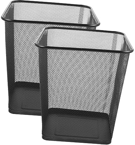 TOPPERFUN Papelera Metálica Cuadrada De Malla De Alambre Negra Grande, Cubo De Basura Resistente De Hierro Base Reforzada, Para Hogar, Oficina, Cocina y Dormitorio, Pack De 2 Unidades