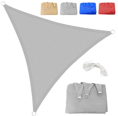 Voile d'ombrage 5x5x5m Triangulaire Respirant Toile Ombrage HDPE Protection UV 95% pour Patio Jardin Terrasse Extérieur Balcon avec Corde, Gris (Tailles sur Mesure Disponibles)