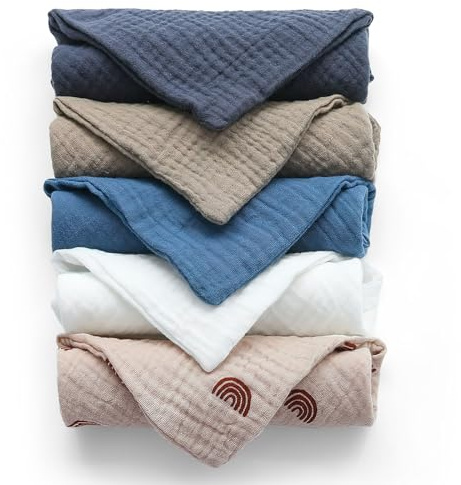 KQDRAVINE Toallitas de muselina para bebés, 5 unidades de paños para eructos de algodón, 23 x 23 cm, pañales transpirables y de gasa, ideales para limpiar (1)