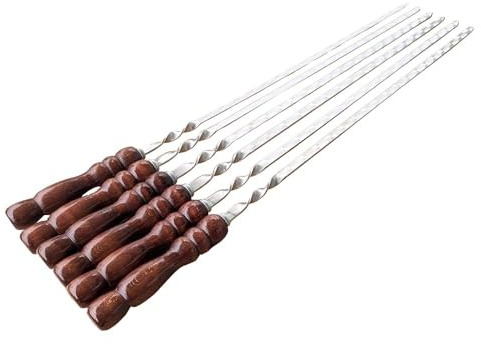 Grillspieße Edelstahl 72cm Lange 6 St. Grillspieß mit Holzgriff Schaschlikspieße Spieße für Fleisch Gemüse Barbecuegrillspieße