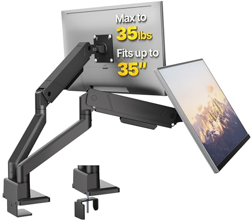 monTEK Dual-Monitorhalterung Monitorarme für 17 bis 35 Zoll Bildschirm | Verstellbare robuste Monitor-Tischhalterung für 2 Monitore, hält 15,9 kg, mit Kabelmanagement, VESA 75/100 mm