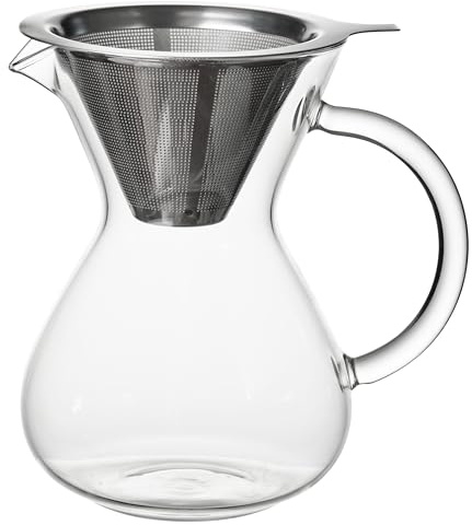 Pour Over Coffee Maker 2 Cup 16oz Borosilicate Glass Carafe with Stainless Steel Reusable Filter, Manual Drip Brewer, Paperless Coffee Pot for Home Kitchen Cafe