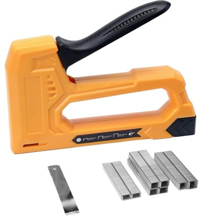 MJMLUCK Agrafeuse pneumatique sans Huile, agrafeuse Robuste, agrafeuse légère pour Le Travail du Bois, kit de cloueuse Manuelle avec 1 600 agrafes (Une Couleur avec 1 600 agrafes)
