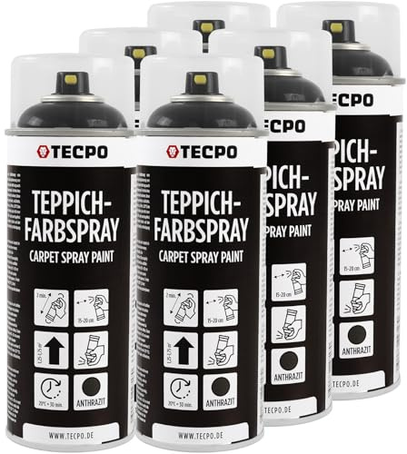TECPO Spray de pintura para alfombras, 6 x 400 ml, color antracita, para alfombras, felpudos, tela de goma, plástico, tratamiento interior