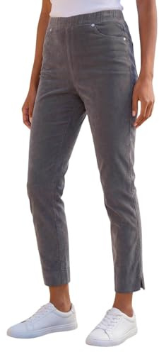 Roman Originals Corduroy Straight Stretch Jean Trouser for Women UK - Ladies Everyday Autumn Winter Comfy Soft Evening Vacation Work Party Night Out - Grey - Size 18