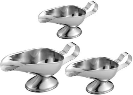 NIYANGLE 3pcs Stainless Steel Gravy Boats for Sauces and Seasonings Containers for Soy Sauce Salad Dressings Broth and Practical Condiment Storage