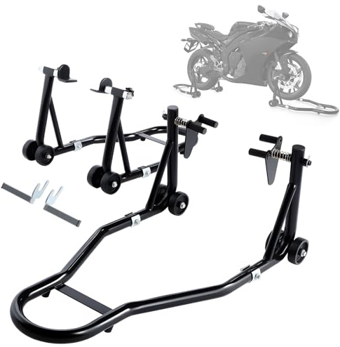 GEARCELL Motorcycle Stand Lift, 400kg Capacity Front and Rear Paddock Lift Stand Set with U + L Fork Swingarm Spool, Heavy Duty Wheel Fork Stand Compatible for most Yamaha Honda Kawasaki 2 Pack