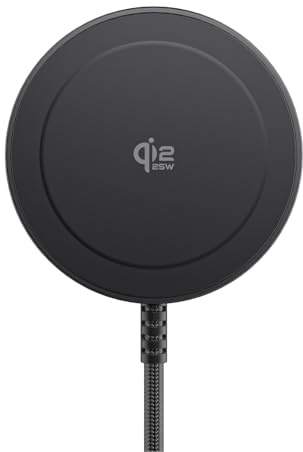 Magnetic Wireless Charger, 25W 5ft Qi2 Fast Charging Pad Compatible With MagSafe for iPhone Air/17e/17/16/15/14/13/12, AirPods 4/3/2/Pro, Pixel 10 Series & More(No Adapter)-Black